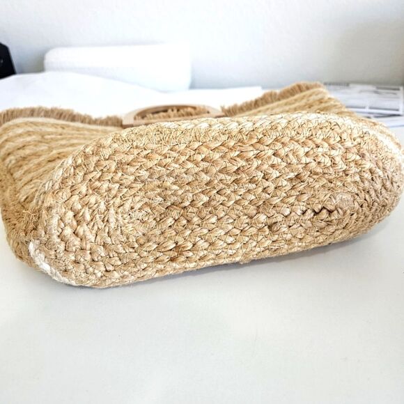 Antik Kraft Anthropologie | Jute Hashree Straw Tote Wooden Handles Womens - Picture 4 of 6